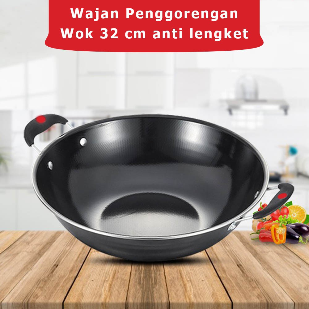 Wajan Cekung Enamel Anti Lengket - Hitam 32 cm