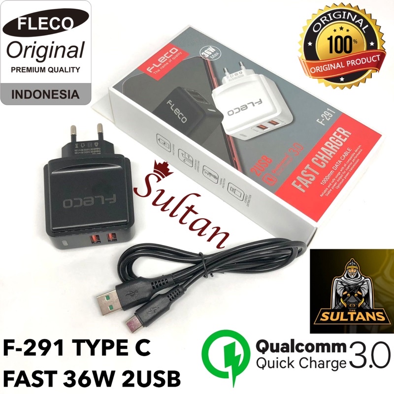 grosir charger tc fleco f291 micro 36w real ic fast charging 2usb