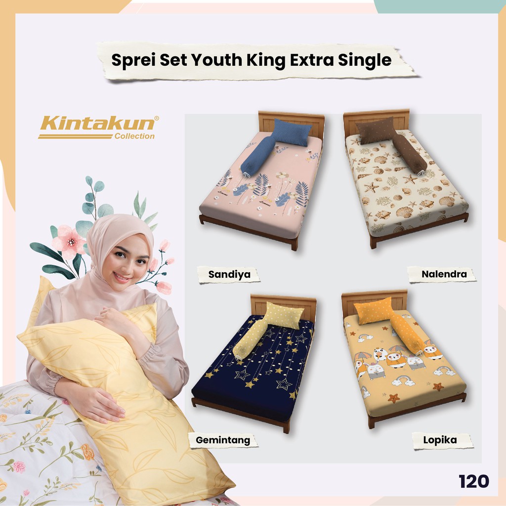 Kintakun Sprei 120 Extra Single Youth Dluxe Kirana Microfiber 20 cm (3in1)