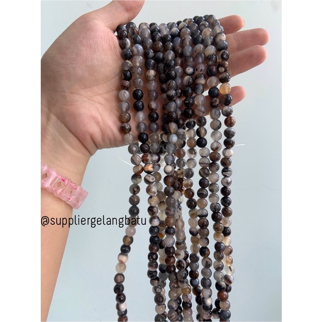 bahan batu import CARNELIAN DALMANTION 8mm natural HITAM PUTIH LORENG