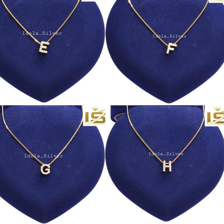 Modern.. KALUNG PERAK ASLI SILVER WANITA 925 LAPIS EMAS MODEL LIONTIN HURUF INISIAL ALFABET LIONTIN 