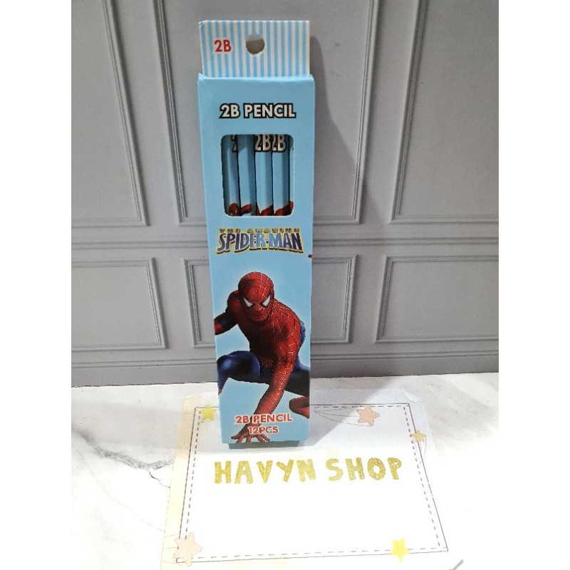 (12pc) pencil 2B kayu fancy/pensil karakter/pensil kayu murah/pensil fancy/pencil-Spiderman