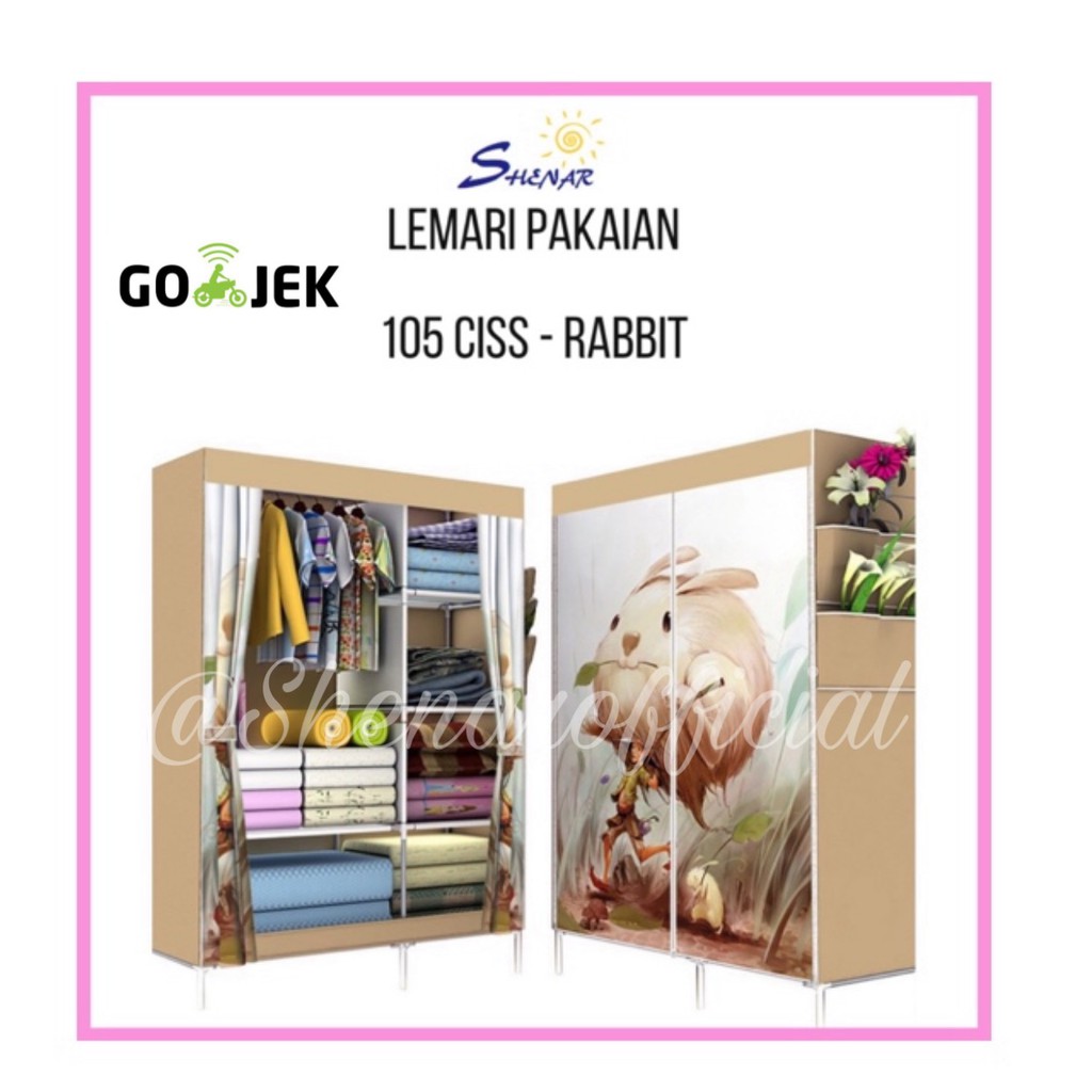 SHENAR , LEMARI BAJU PORTABLE RAK BAJU KAIN BONGKAR PASANG PENYIMPAN BAJU 2 SISI  LEMARI PORTABLE BUKA SAMPING SEPERTI TIRAI PADA JENDELA - LEMARI 105 CISS