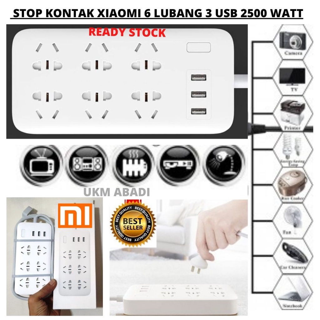 Xiaomi Mi Smart Stop Kontak Power Strip 6 Lubang 3 USB Port 2500 Watt  111158