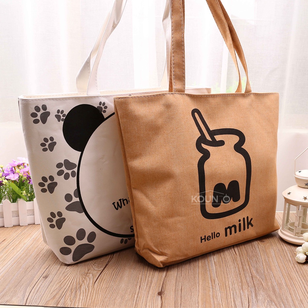 Shoulder Bag Canvas Tas Bahu Wanita Tote Bag Kanvas Premium Tas Selempang Import Motif