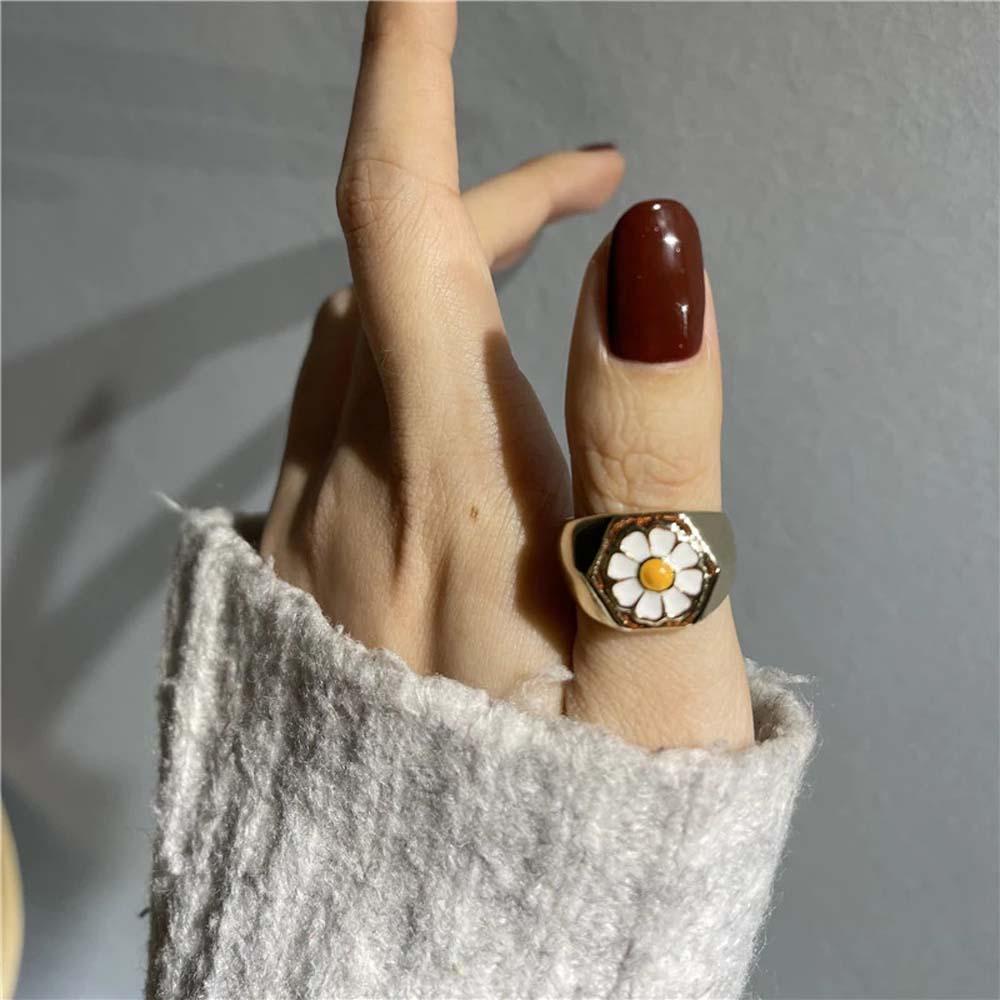 Mxbeauty Cincin Logam Wanita Lucu Hati Tulip Korea Daisy Perhiasan Fashion