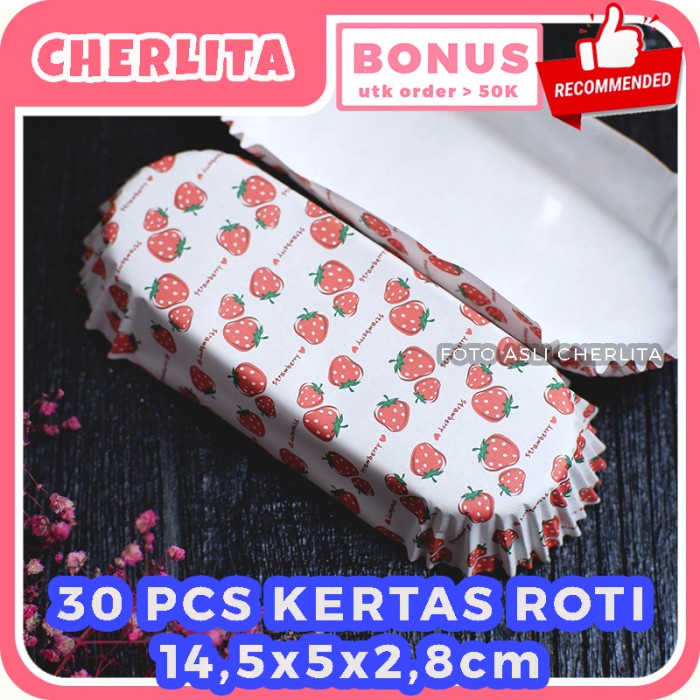 Sa201As1 30 Pcs Oval Cup Case Kertas Kue Roti Lonjong Laminating Paper Cup Case - Motif Stoberi