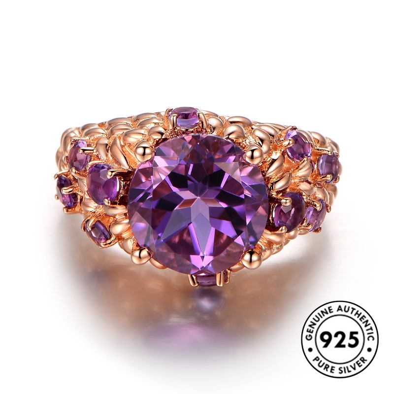 Cincin S925 Silver Rose Gold Aksen Amethyst