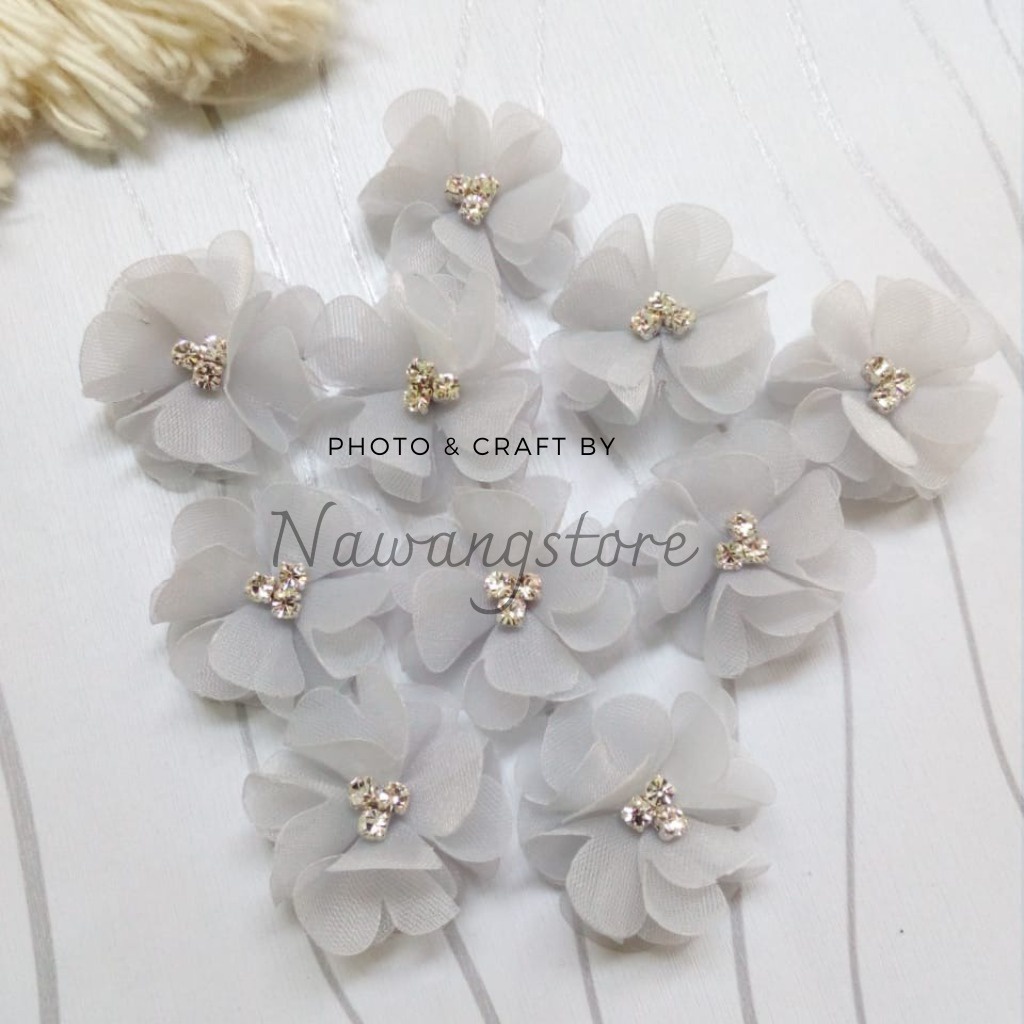 Bunga Camelia organza/2,5cm/3MT.5K/kebaya/gaun pengantin/bridesmaid/payet/caft