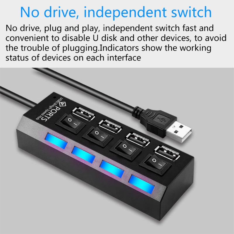 Vivi Hub Splitter 4 port USB 2.0 Transfer Data Fast Charging Dengan Lampu LED