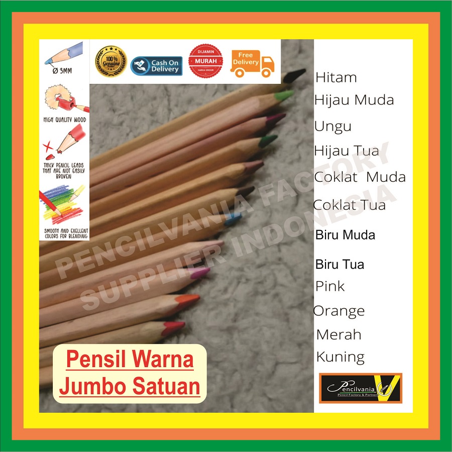 PENSIL WARNA JUMBO SATUAN Terbaru Besar Warna Warni Murah Terbaik Panjang Kayu Bagus Set Gambar Luki