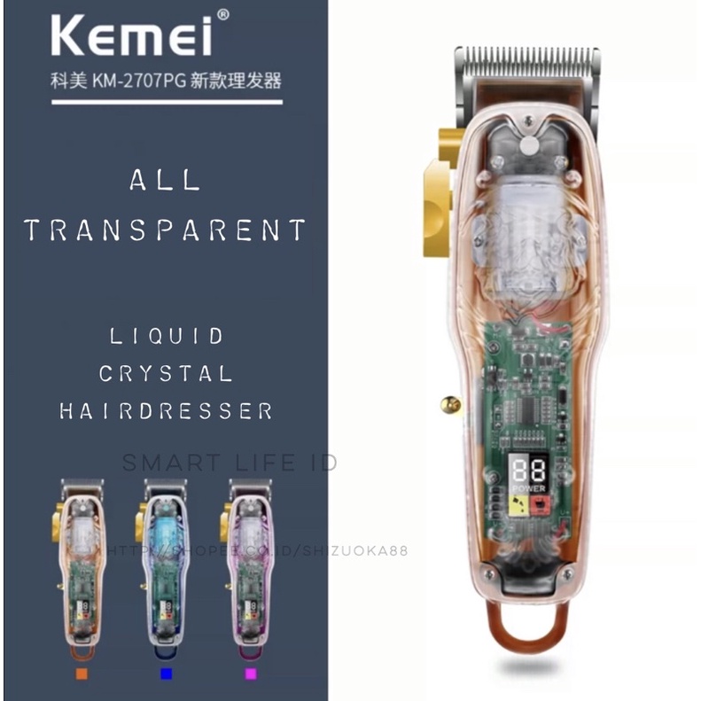 Kemei KM-2707PG Alat Cukur Rambut Transparant Cover Hair Clipper Elektrik Mesin Cukuran KM 2707 PG