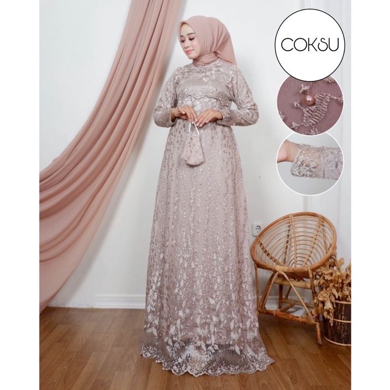 GAMIS MODEL MALAYSIA SYARI/MAXI RATU/MATT TULLE BORDIR MUTIARA/GAMIS KONDANGAN/GAMIS BUSANA MUSLIM/F