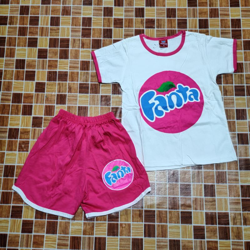 Setelan anak cewek 1 2 3 4 5 tahun lucu lengan pendek warna pink fanta