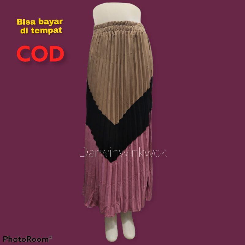 (Plisket 3 warna) ROK PLISKET BAHAN HYGET ROK PLISKET HYGET ROK MURAH ROK PLISKET TEBAL ROK PLISKET KOMBINASI