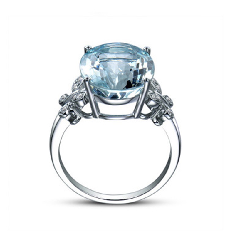 Cincin Desain Kupu-Kupu Topaz Aquamarine Bahan Stainless Steel Dengan Zircons