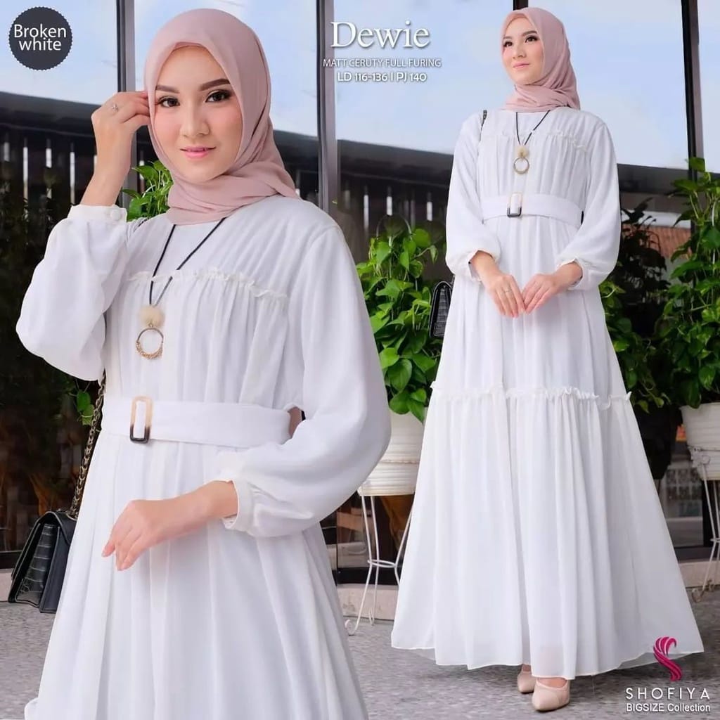 Dewie Dress Gamis Ceruty Babydoll Full Furing Baju Kondangan Wanita Gaun Pesta Muslimah Gamis Jumbo Baju Wanita Kekinian