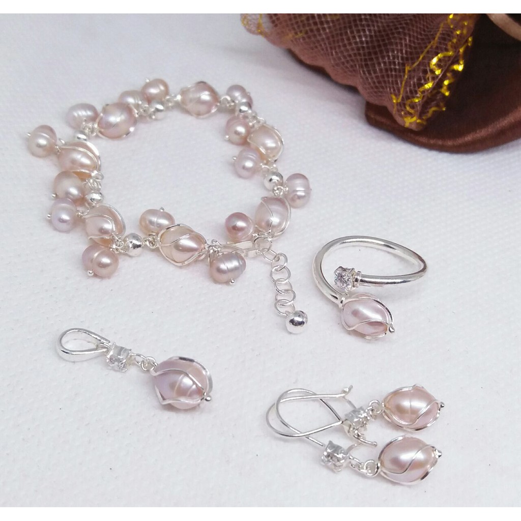 1 SET PERAK MUTIARA AIR TAWAR BERSERTIFIKAT, 1 SET MUTIARA LOMBOK - 1