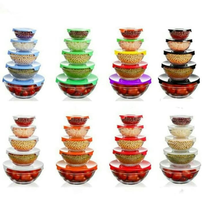 Glass Bowl Set Isi 5 Pcs - Mangkok Kaca Set - Fresh Box Toples 5 In 1