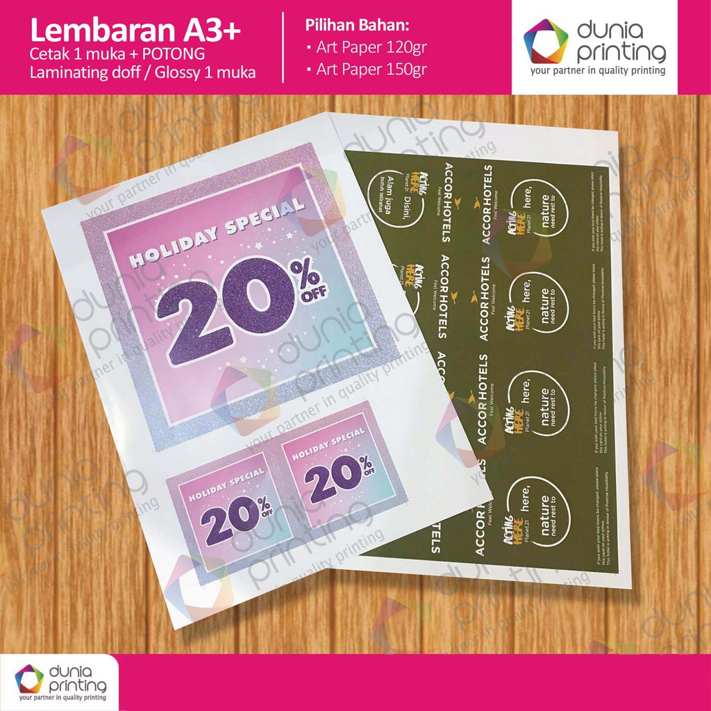 Art Paper - 1 muka A3+ & laminating DOFF/GLOSSY+ Potong/Cutting