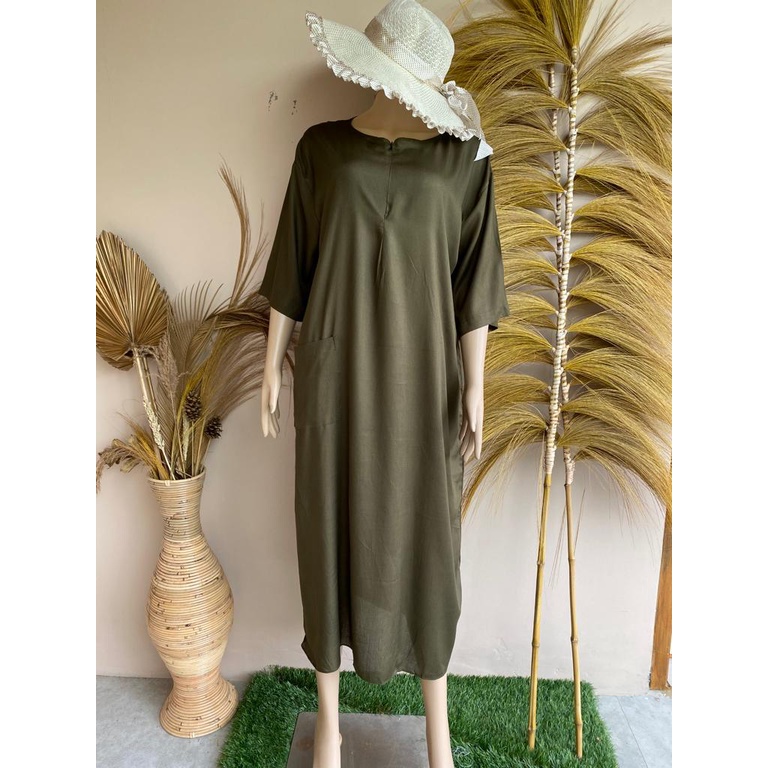 Daster Rayon Habel / DASTER POLKA Longdress, Lengan raglan 3/4-ARMY