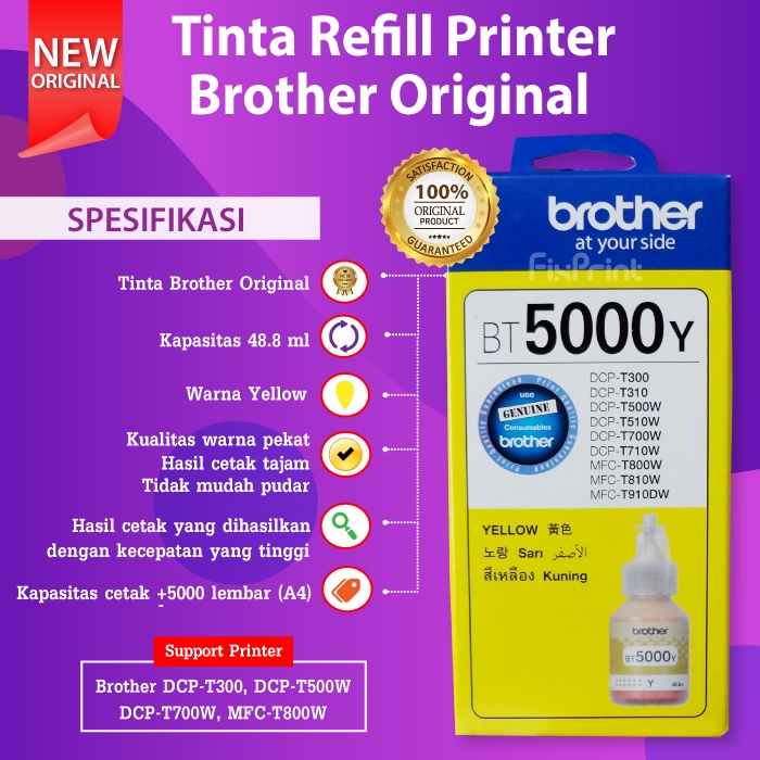 Tinta Brother BT5000 Printer HL-T4000DW DCP-T300 T310 T500W T510W T700 T710W T800W T810W T910DW DCP-T220DCP-T420W DCP-T520W DCP-T720DW T820DW T920DW