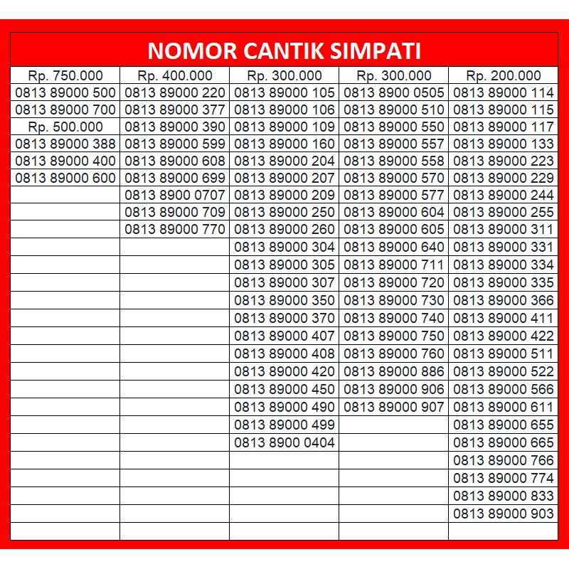 Nomor Cantik Simpati 0813 89 000 XXX KARTU PERDANA TELKOMSEL 4G