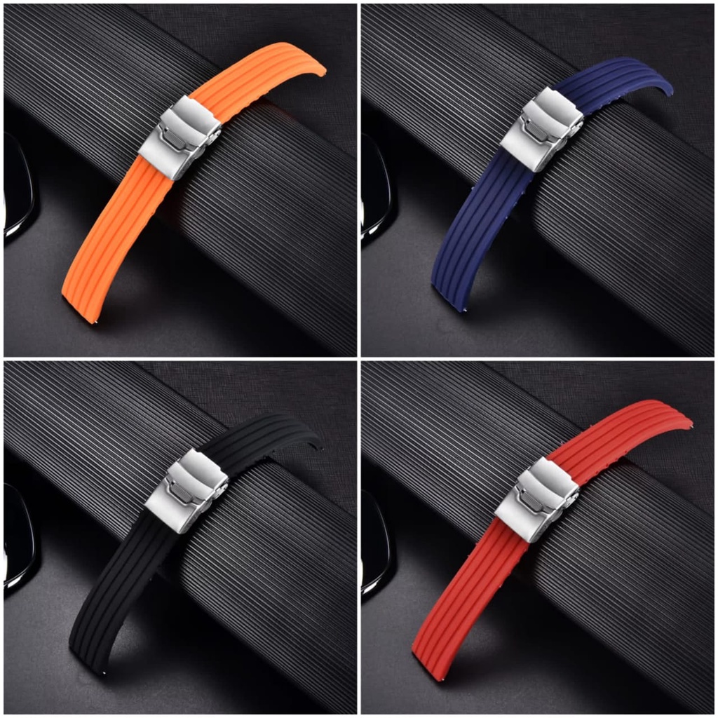 STRAP Tali jam tangan Rubber karet engsel watch Bracelet 20 22 24 MM CLASP FOLDING