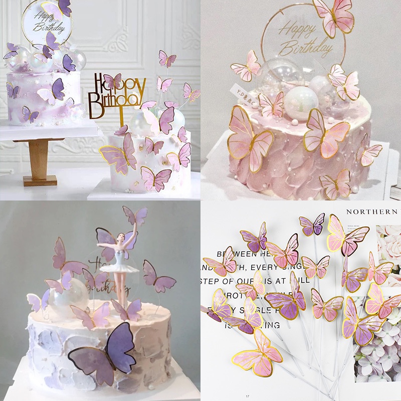 Ins Style 10pcs Topper Kue Ulang Tahun / Pernikahan Bentuk Kupu-Kupu