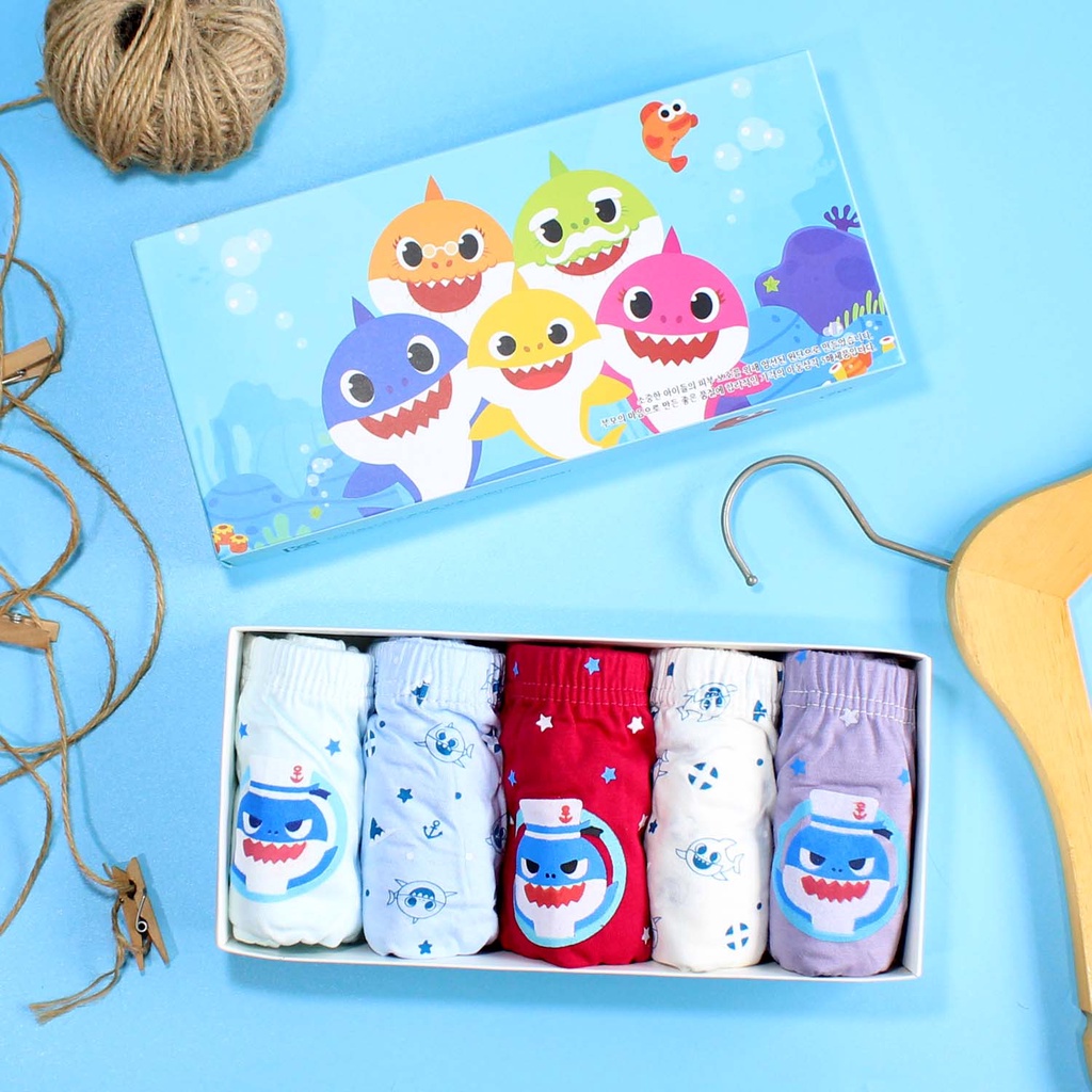 SET Celana Dalam Anak Laki Laki 5 Pcs Box Baby Shark Celana Dalam Anak Cowok Katun Impor Kolor Anak Cowo Baby Shark