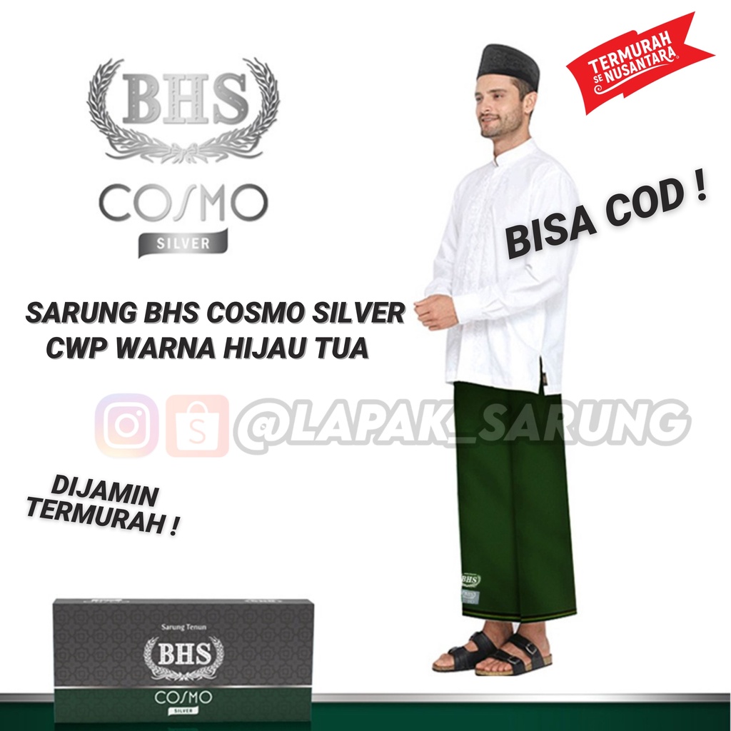 Sarung BHS Cosmo Silver CWP Warna Polos Hijau Tua - COCOK ACARA NU / NAHDLATUL ULAMA
