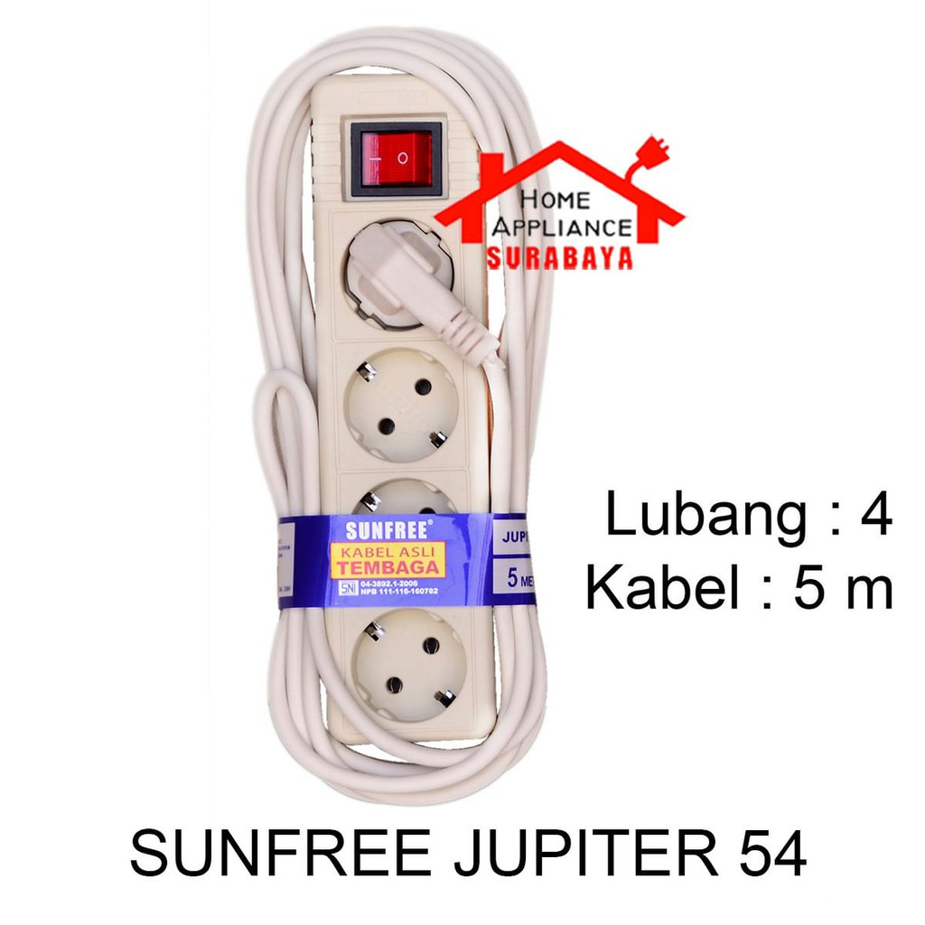 Stop Kontak Arde Saklar SNI Kabel 5 Meter 4 Lubang Sunfree Jupiter 54