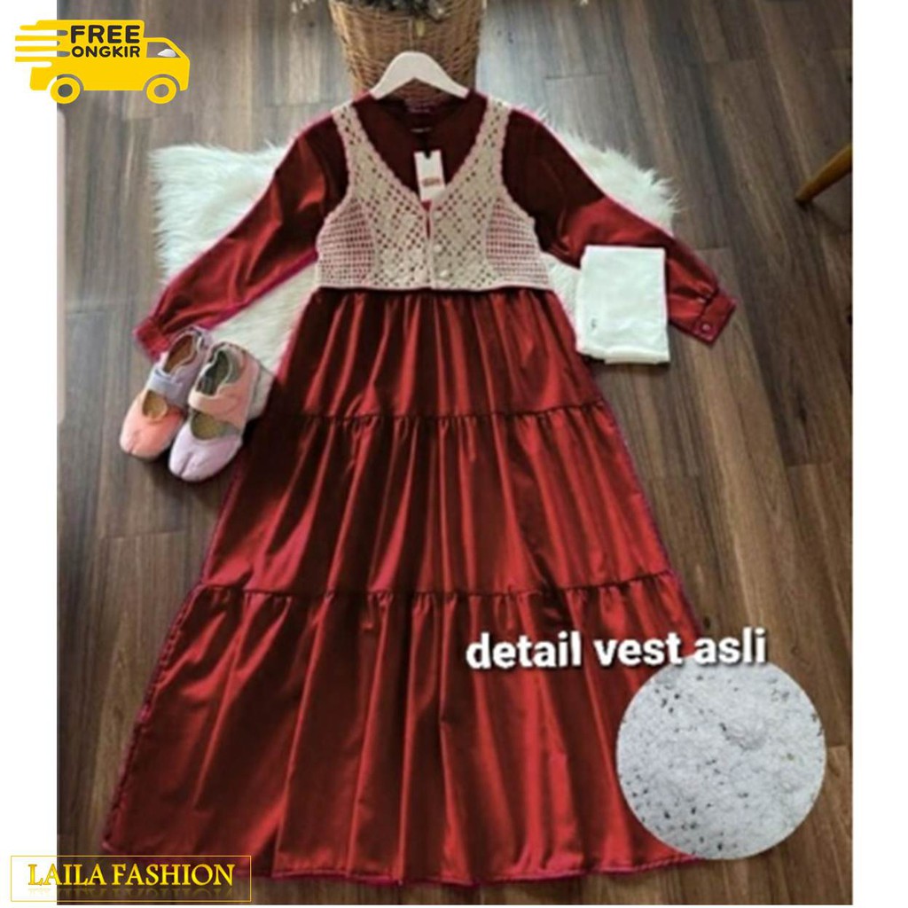 Baju Gamis Brukat Mewah Elegant Terbaru 2021 Model Kekinian Bahan Moscrepe Gamis Valleri Kondangan