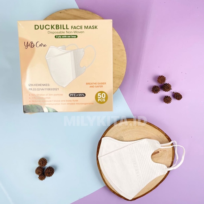 Masker Duckbill Y&amp;B Premium Original Emboss 3 Ply Earloop Cantol Hitam Putih Warna