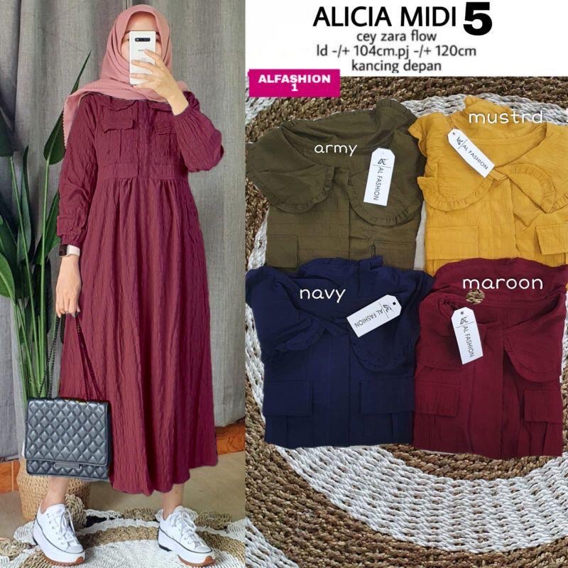 SALE Alicia Midi 5 | Ld -/+ 104 Pj -/+ 120 | Kancing Depan | Cey Zara Flow