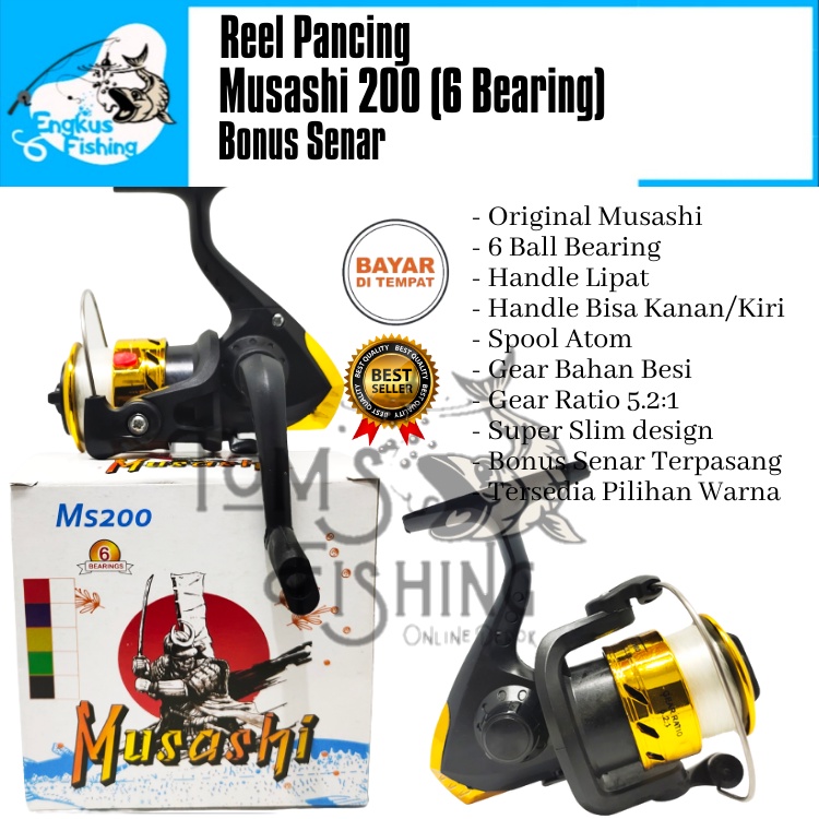 Reel Pancing Musashi MS200 Mini ( 6 Bearing ) Bonus Senar Murah - Engkus Fishing