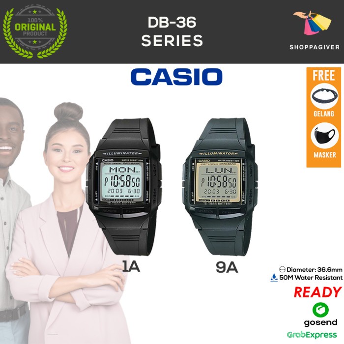 JAM TANGAN WANITA CASIO DB-36 SERIES DB-36-1A / DB-36-9A DIGITAL DATABANK ORIGINAL