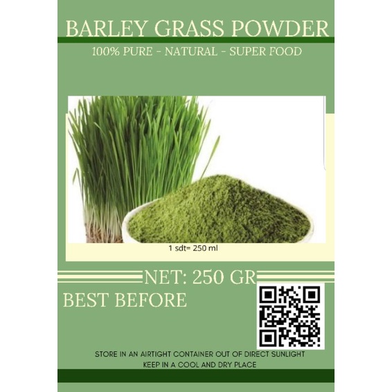 

BARLEY GRASS POWDER 250 GR PURE 100%