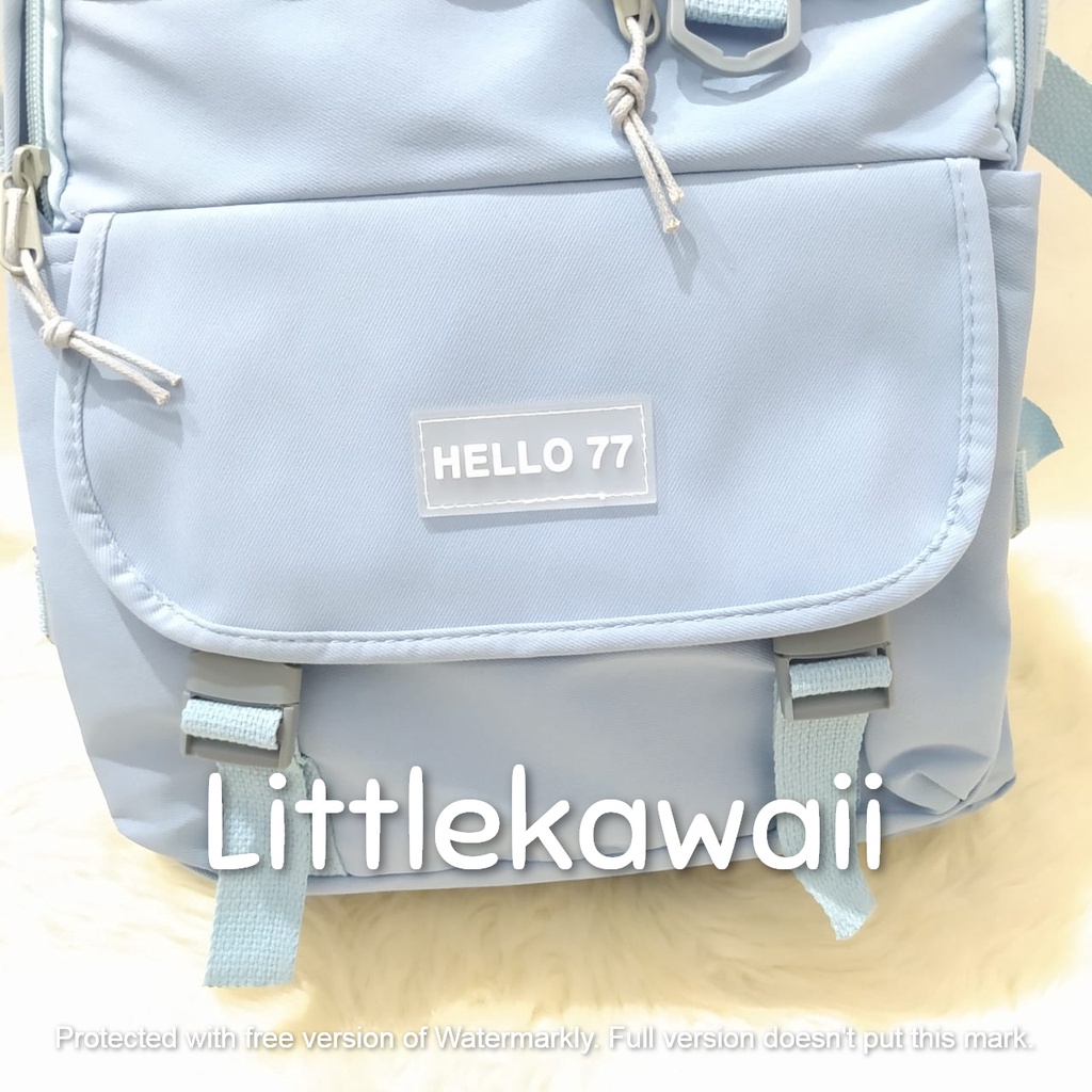 LK/ Tas Ransel Laptop Backpack Parasut Sekolah Fashion Casual Anak Remaja Hello77 Kantong Depan Gesper Import