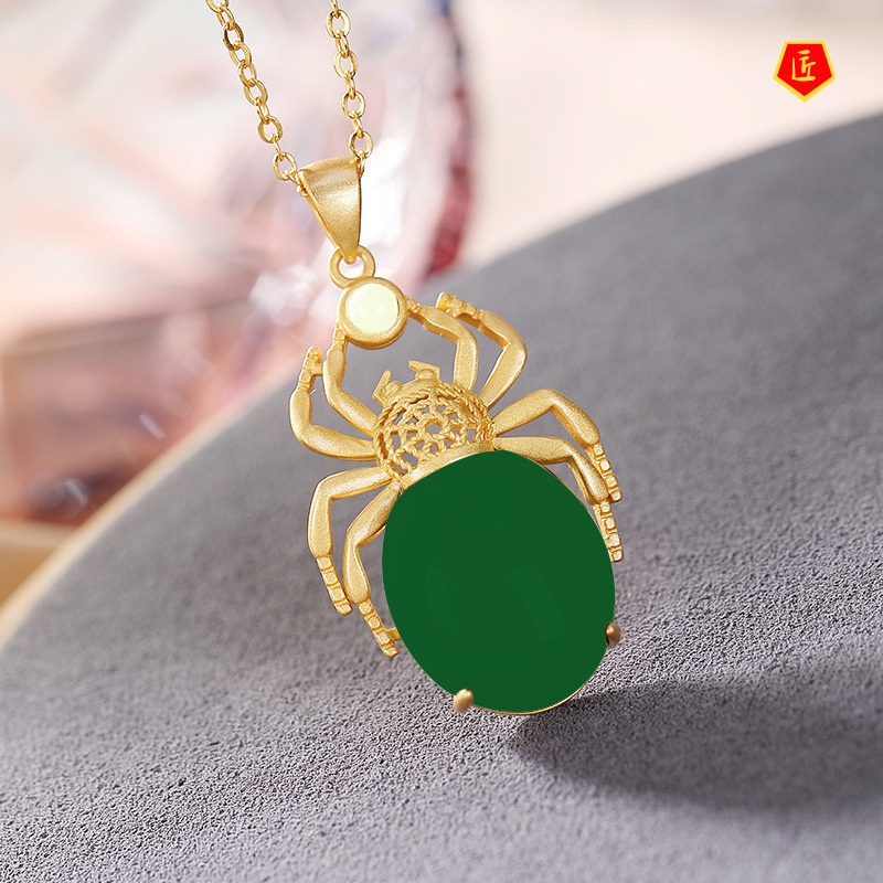 [Ready Stock]Spider-Shaped Hetian Jade Egg Surface Necklace Creative Personality