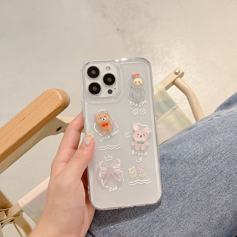 Casing iPhone 13 12 11 Pro MAX X XR XS MAX 7 8 Plus Transparan Motif Hati Dan Hewan Lucu