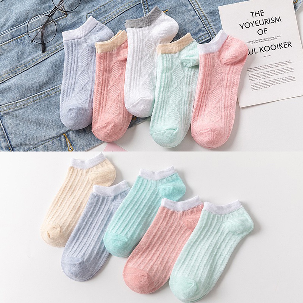 BRGUNIK Kaos Kaki Wanita Motif Garis Putih Fashion Kaos Kaki Pendek Korean Ankle Socks KK011