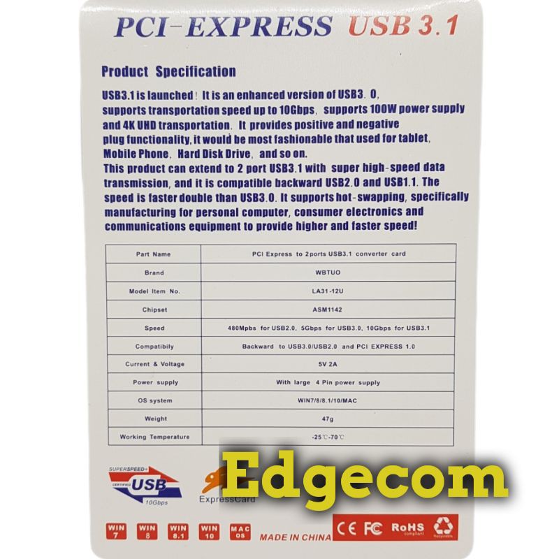 PCI Express USB 3.1 Type-C 2 Port