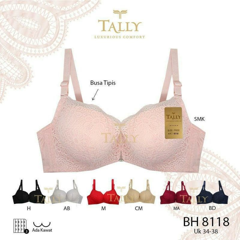 Bra Wanita Cup Besar Kawat Busa Tipis TALLY 8118 Cup B Size 34 36 38 ADA KAWAT BK