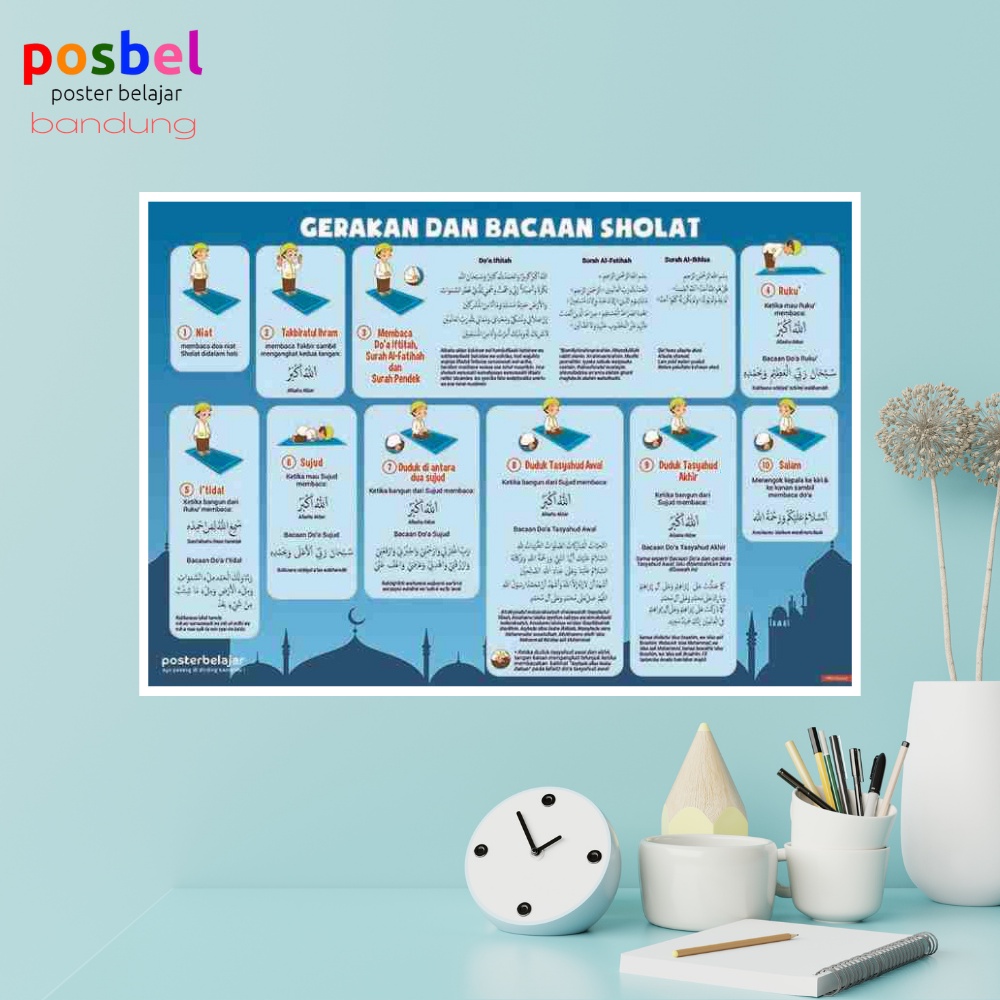 Poster Anak Belajar Tata Cara dan Bacaan Sholat Tipe 02 Laminasi Glossy