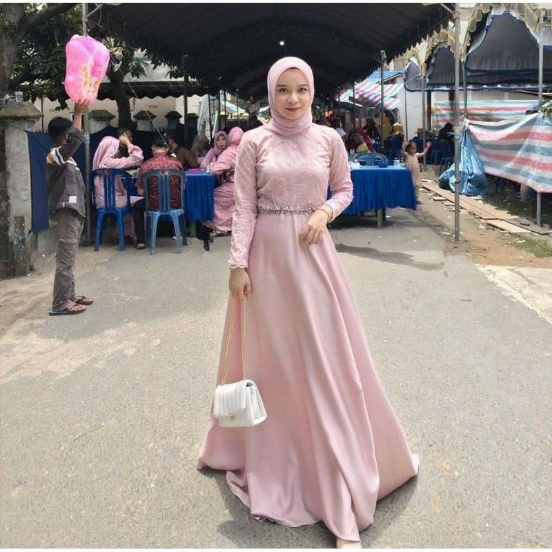 GAUN SIMPLE UNTUK ACARA PESTA - DRESS MUSLIMAH - GAMIS - PASMINA