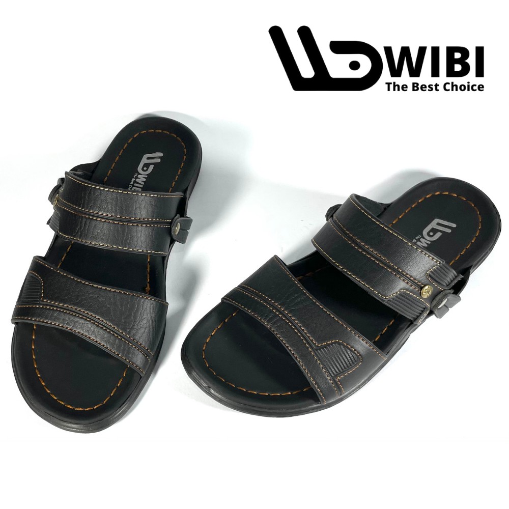 Sandal Slide Pria Cowok Kulit Original WIBI S 22 Sendal Fashion Casual Import Kantor Kerja Santai