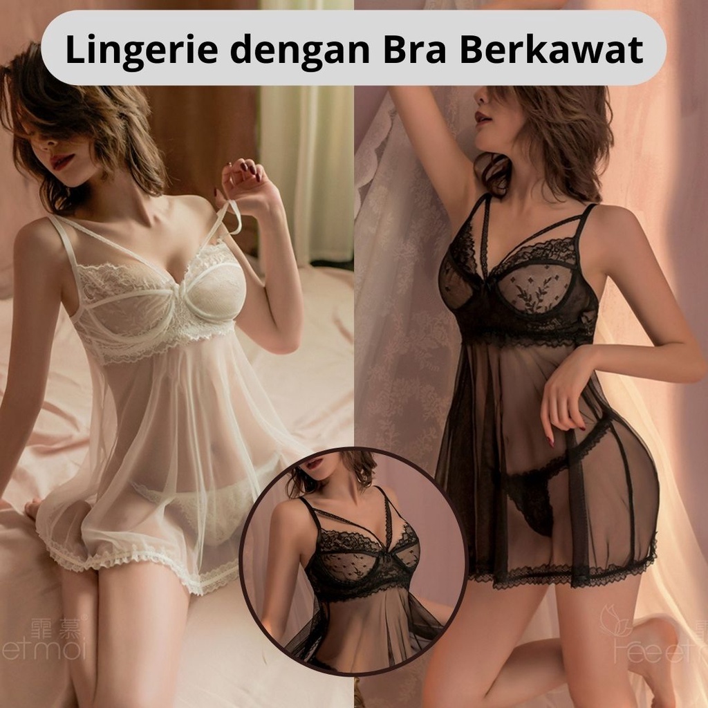 QQ1673 Janella Sleepwear Baju Tidur Lingeri Berkawat - Sexy Lingerie Babydoll (Bra Kawat / Wire Bra) + Gstring