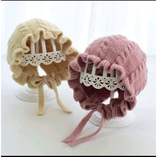 Topi kupluk Bayi Bonnet Ruffle hat baby girl perempuan import Rajut