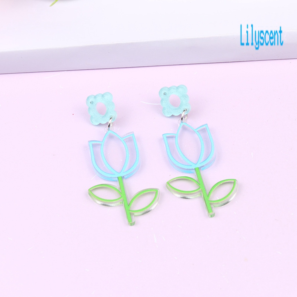 Ls 1 Pasang Anting Tusuk Gantung Desain Bunga Plum Hollow Out Untuk Wanita